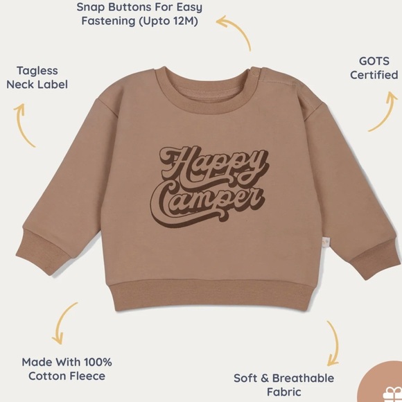 NWT, MakeMake Organics Organic Fleece Sweatshirt - Happy Camper, 18-24 M - Picture 2 of 4